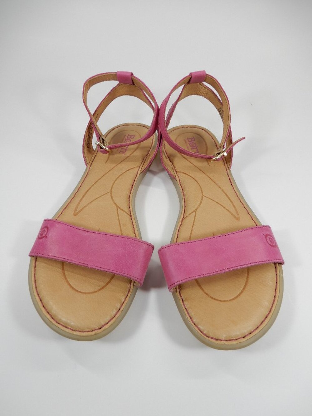 Born Alice Flat Sandals Size 8 Pink Leather Ankle Strap Comfort NEW